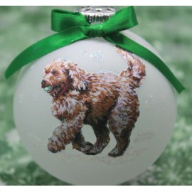 D267 Hand-made Christmas Ornament - doodle poodle - yellow play fetch ball