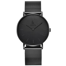 Alienwork IK Ultra-Flat Men's Women's Watch Diameter 36 mm with Mesh Strap, all black