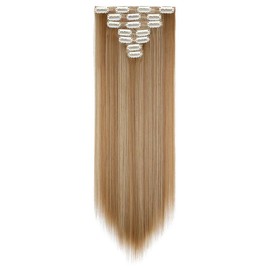 Lansigreen Clip in Hair Extensions 23inch 190g Natural Straight 7 Counts Clip in HairPieces for women Soft and Silky Texture Synthetic Fiber Metal Clips Easy to Wear for Daily Party Black Friday 2024 Christmas clip hair extensions - Color: Ash Blonde Mix