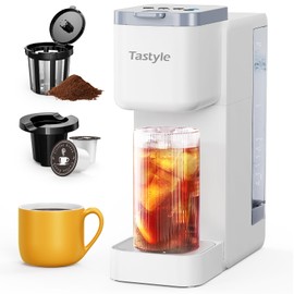 Tastyle Single Serve Hot & Iced Coffee Maker with Strong Brew, 40oz Removable Reservoir, 6 Brew Sizes, Compatible with K Cup and Grounds, Compact for Home, Office, RV and Dorm, White (2.0 Version)