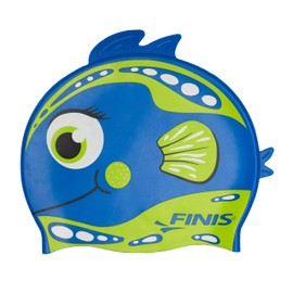 FINIS Animal Heads - Fun Swim Cap for Kids Ages 3 and Up - 100% Silicone Swim Cap with a Rippled Edge for a Comfortable, Watertight Fit Swimming Pool Accessories - Parrot Fish Blue