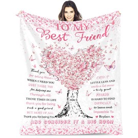 Friend Gifts from Bestie BFF, Birthday Gifts for Friend, Unique Pink Girls Women Throw Blanket Gifts for Graduation Christmas Wedding, Super Soft Cozy Warm Flannel Blanket 60"X50" to My Best Friend