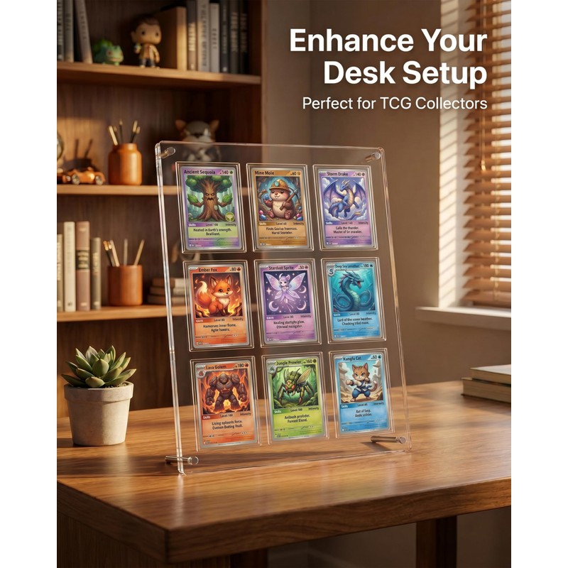 9-Card Acrylic Trading Card Display Frame, Wall or Desktop Stand
