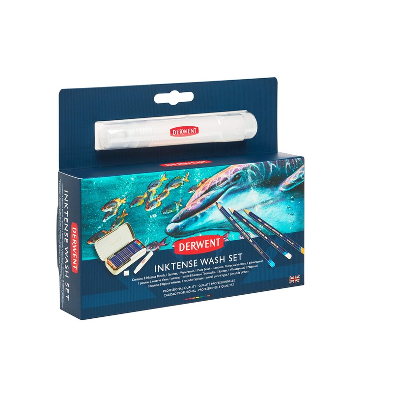 Derwent Inktense Wash Set, includes 8 Inktense pencils and accessories