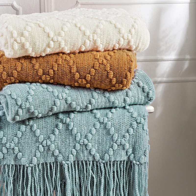 BOURINA Throw Blanket Textured Solid Soft Throws and Blankets for