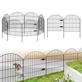 FOREHOGAR Metal Garden Fence with Gate 28in (H) x 18.7ft (L), 1 Gate + 7 Panels Dog Fence Border Fence Animal Barrier, No Dig Garden Fencing for Yard Flower Bed Lawn Patio Outdoor, ECG2829 Black