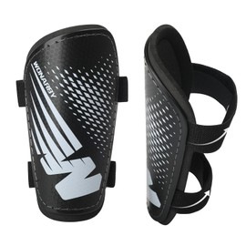 Children's Shin Pads, Football Shin Pads, Football Equipment with Adjustable Velcro Fastening, Lightweight, Durable, Non-Slip, Suitable for Boys and Girls Aged 2 to 18 Years, Black, Large
