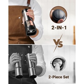 Sangcon Electric Salt and Pepper Grinder Set Shakers 2 IN 1 - USB RECHARGEABLE Salt and Pepper Mill Set All in One, Automatic Refillable Adjustable Coarseness Ceramic Grinder with Light