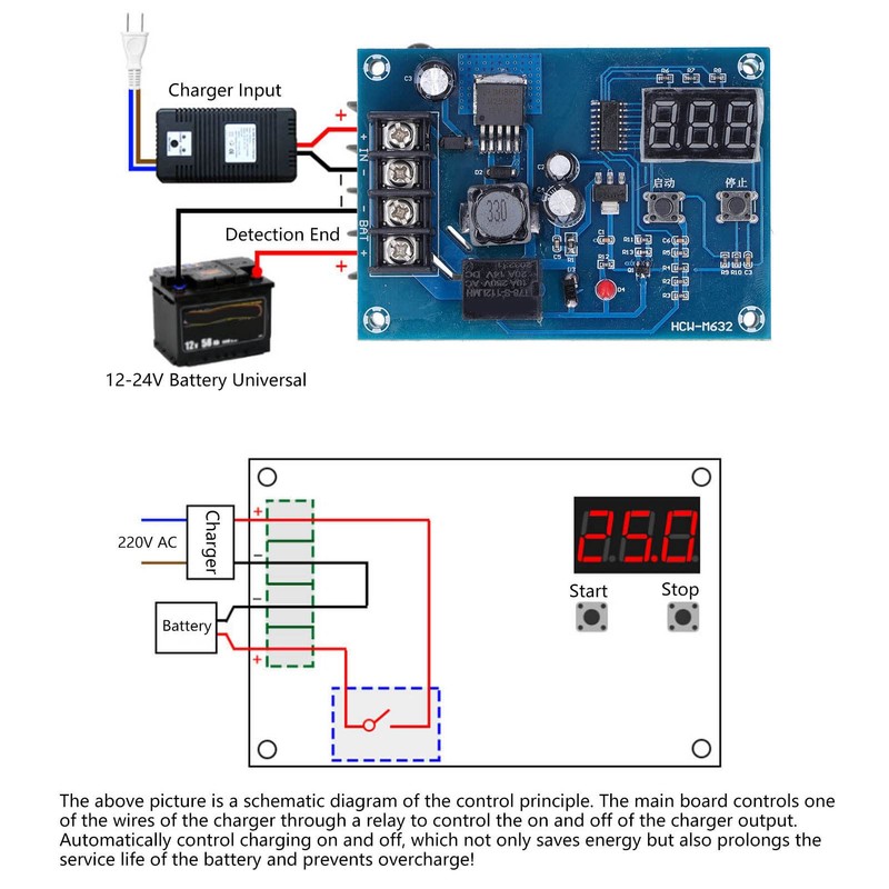 Battery Charging Control Module Charging Controller Board DC10-30V -M632 for