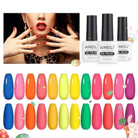AIMEILI- Juego de esmaltes de uñas en gel neón para verano, 12 colores, esmaltes de uñas en gel rosa intenso, kit de salón de manicura DIY            