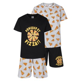 Boys 2 Pack Short Pyjamas Powered by Pizza Nightwear PJ Sets 9 to 16 Years (Power Pizza 15/16y)