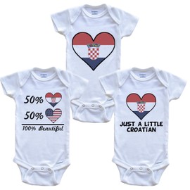 Croatian American Heart Flag Baby Bodysuit Bundle (3 Piece Set), 6-9 Months White