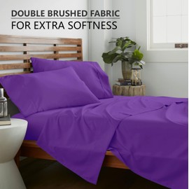 American Home Collection 3 Piece Twin Sheet Set - 16-Inch Deep Pocket - Ultra Soft Microfiber Twin Size Bed Sheets - Breathable, Wrinkle Free, Easy Care - Oeko-Tex Certified (Twin, Purple)