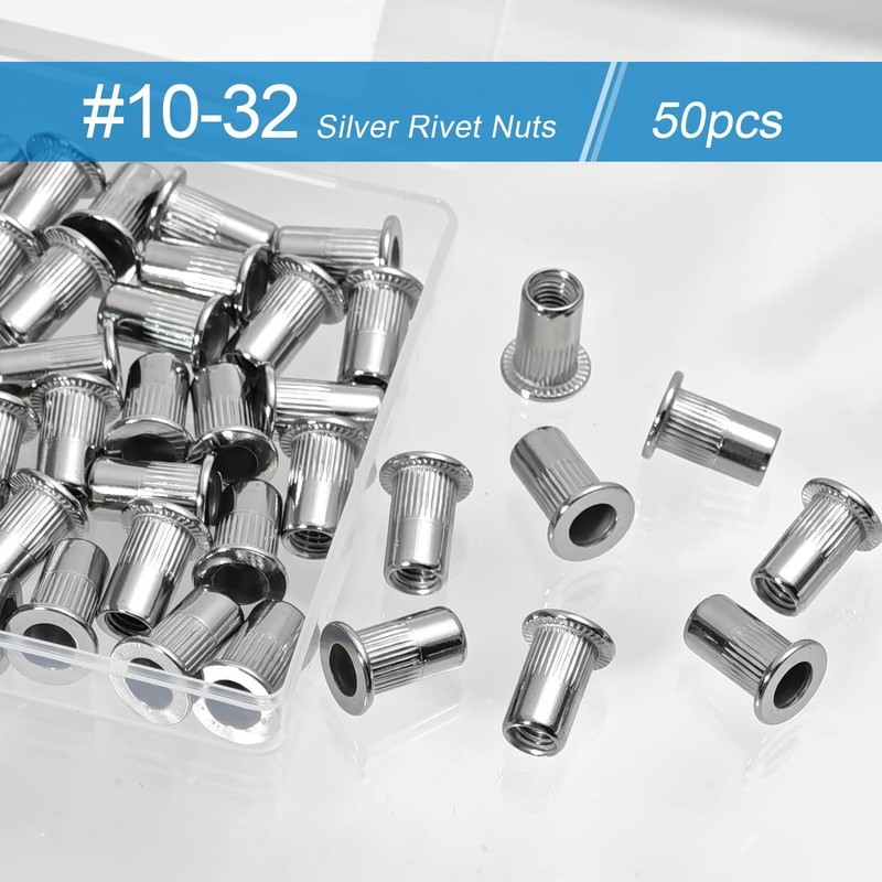 50PCS #10-32 Rivet Nuts 304 Stainless Steel Rivets Nutsert Flat