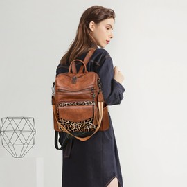 CTTOVIS Backpack Purse for Women Fashion Designer Backpack Ladies Travel Convertible Shoulder Bags (Leopard&Brown)