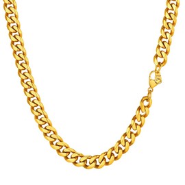Prosteel Curb Chain Necklace Men's Classic 3/6/9/12 mm Wide Cuban Link Chain Men's Hip-Hop Chain Necklace for Men Boys Stainless Steel 18 Carat Gold-Plated 36/46/51/55/61/66/71/76 cm, Gold Plated