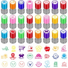 Fainne 24 Pcs Teacher Stamp Self Inking Rubber Stamps Sorted Review Stamps Picture Stamps for Teachers Motivation Teacher Stamps Comments Stamps Student Homework Stamper for Education(Cute)