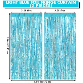 TOTAFAM Light Blue Fringe Curtain Party Decorations 2 Pack, Large Foil Fringe Backdrop Curtains Door Streamers for Birthday Wedding Bridal Shower Holiday Party Decor