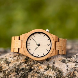 BOBO BIRD Men's Bamboo Wooden Watch Number Scale Quartz Wrist Watch Lightweight Casual Sports Watch, Luminous Night Silver Pointer Gift Box, Bracelet Type