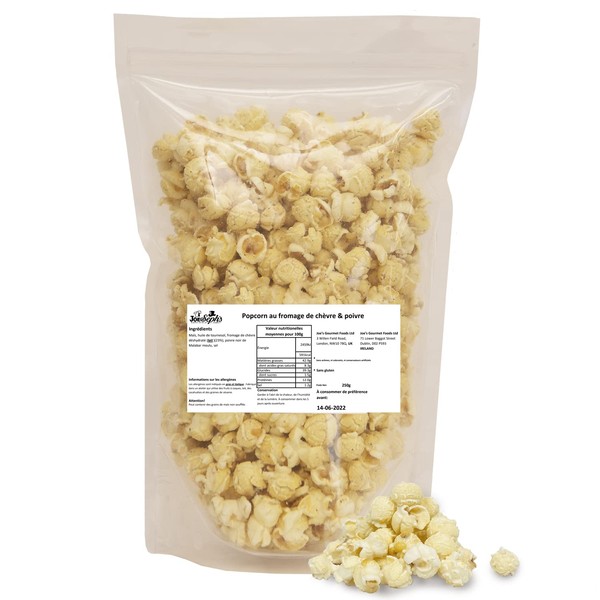 Joe & Seph's Goats Cheese and Black Pepper Popcorn Bulk Party Pack ; 1 x Bulk Bag Handmade in UK ; using real cheese Gluten Free Air-popped All-natural ingredients Movie night in - 250g