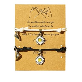 Fuqimanman2020 2pcs Bohemian Daisy Flower Rope Bracelet Set Mutual Attraction Sunflower for Women Relationship Matching Couple Long Distance Pinky Promise Summer Jewelry-Black White