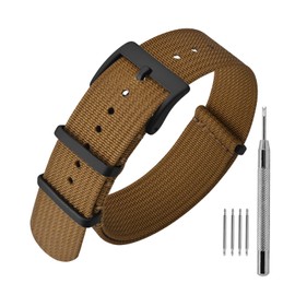 ANNEFIT Nylon Watch Band 24mm, One-Piece Waterproof Military Watch Straps with Heavy Black Buckle (Brown)