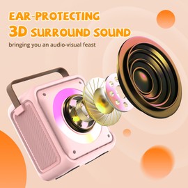 Ankuka Karaoke Toys for Kids & Adults with 1 Microphones, Portable Karaoke Machine with LED Light and Voice Changing Effects, Gifts for Age 3-18 Kids Boys Girls Families Birthday Party Home (Pink）