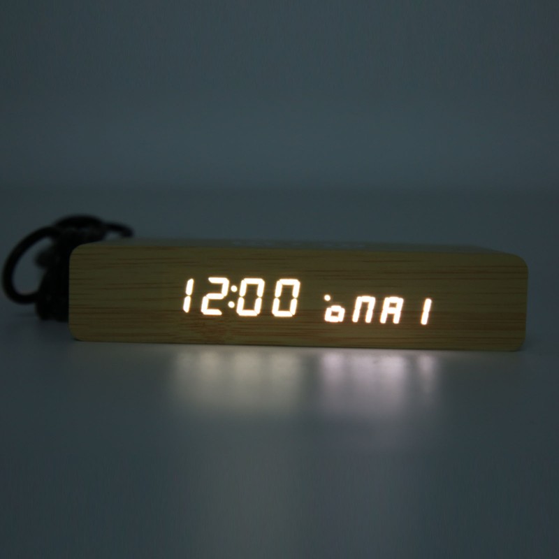 Wooden Digital Alarm Clock with Wireless Charging 3 Level Dimmer