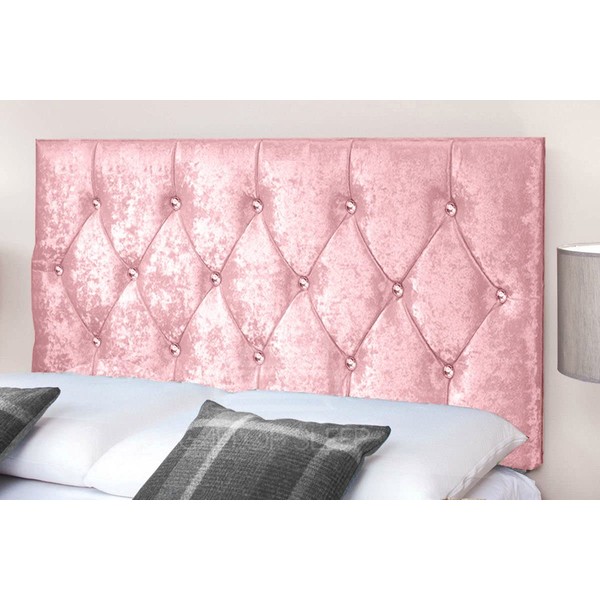 Gallop Sleep Diamond Cut Crush Velvet Headboard for Divan Bed | Bedroom Furniture (Single 3 FEET, Height 20 INCHES, Pink)