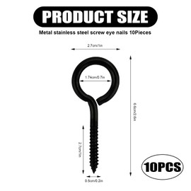 10Pcs M5 x 65 Eyelet Screws Black Stainless Steel Vine Eye Bolts Eye Screws Hooks Metal Screw-in Hook Heavy Duty Self Tapping Ring Screw Nails Eyelets Screw