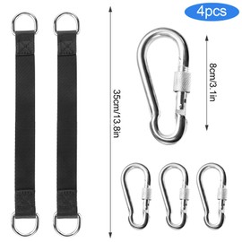 Swing Attachment, Pack of 4 Hammock Attachment Hanging Chair Attachment Swing Suspension Attachment Nylon Hanging Strap with 4 Heavy Duty Carabiners and D-Rings for Swing Hammocks