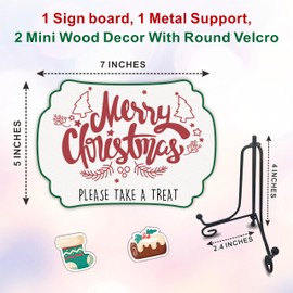 Merry Christmas - Xmas Wooden Gift Sign Please Take A Treat, Buffet Sign With 1 Metal Support & 2 DIY Wood Pieces With Velcro, Party Decor & Supplies(5 X 7 Inches) - A05
