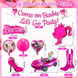 Luclay Princess Party Decorations, Barbi Party Set - 9Pcs Barbi Princess Birthday Decorations, Princess Birthday Party Supplies, Foil Balloons for Girls Kids Birthday Party