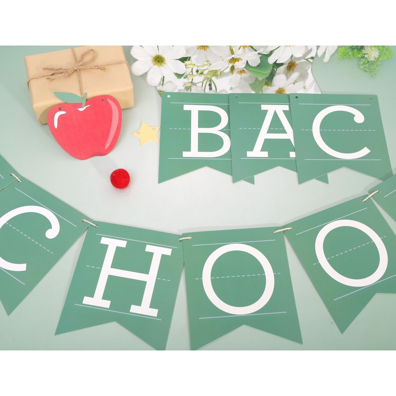 Back to School Banner, 80in Matte Vintage Green Classroom Welcome