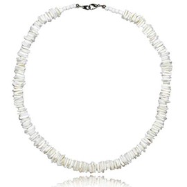 Native Treasure 20" Mens and Womens White Rose Clam Chips Ark Shell Tropical Jewelry Summer Beach Surfer Necklace Lobster Clasp, Mens Beach Necklace