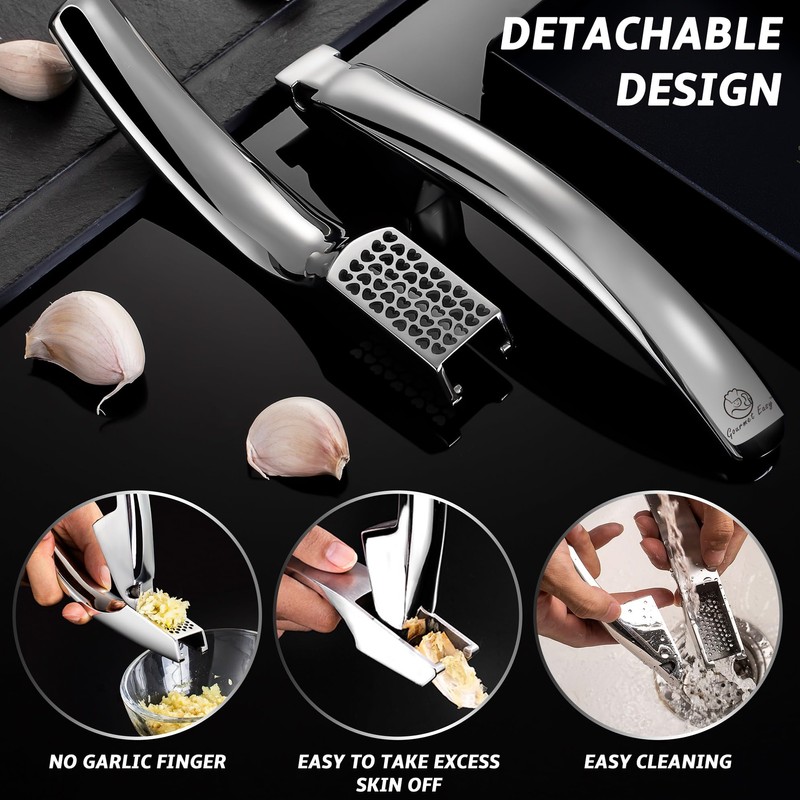 Garlic Press Stainless Steel, No Need to Peel Garlic Mincer