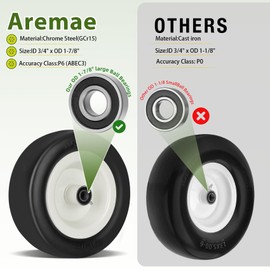 2 Pcs 13x5.00-6 Flat Free Tire and Wheel with Reinforced Rim and 3/4" Chrome Steel Bearings, 13x5x6 Lawn Mower Tires for Residential and Commercial, Zero Turn Mower Front Tires, 4.2"-6.2" Centered Hub