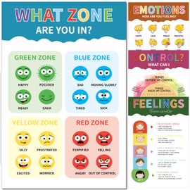 ARNOLILI Emotions Poster For Kids - Zone of Regulation Poster，Feelings Wheel Chart，Mental Health Decor，Classroom Motivational Posters，Therapy Office Decoration (12×18inch)
