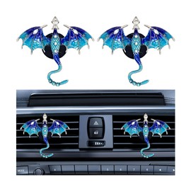 HZEL 2PCS Bling Dragon Car Air Vent Clip, Shiny Crystal Rhinestone Alloy Vehicle Outlet Clamp Decor, Diamond Cute Automotive Air Conditioning Clip, Universal for Most Vehicles (Blue)