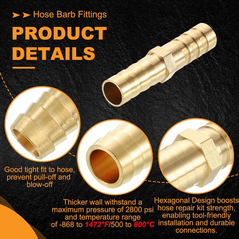 HARFINGTON 1pcs 3/16" to 3/16" Brass Hose Barb Fitting Metals