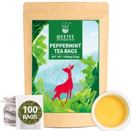 WT WEETEE Peppermint Tea Bags, Made with 100% Pure Peppermint, Fresh Minty Flavour Herbal Tea, Naturally Caffeine Free, 100 Count