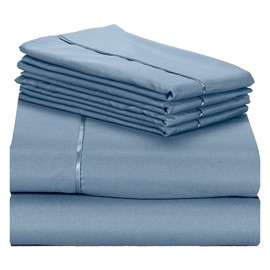 Lexington Elegance 18 inch Deep Pocket 6 Piece Bed Sheet Sets, Wrinkle Free (Denim, King)