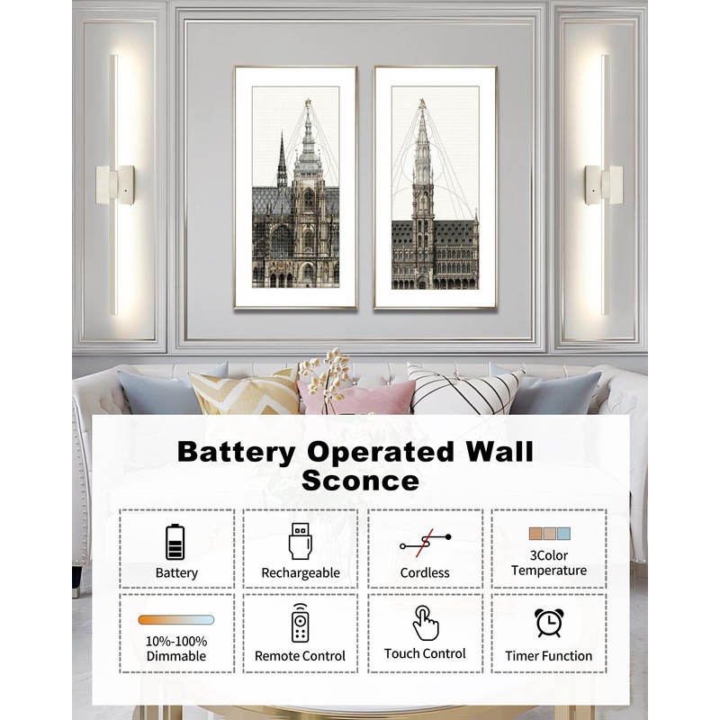 Rayogale 32 Inch Rechargeable Battery Operated Wall Sconce Set of