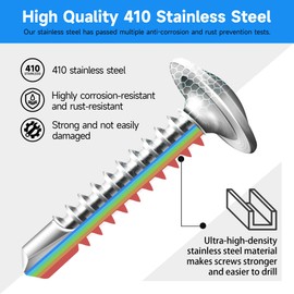 Marysino 100Pcs #8 x 1/2" Self Tapping Screws for Metal, 410 Stainless Steel, Sheet Metal Screws for Metal, Truss Head Stainless Pan Head Screws