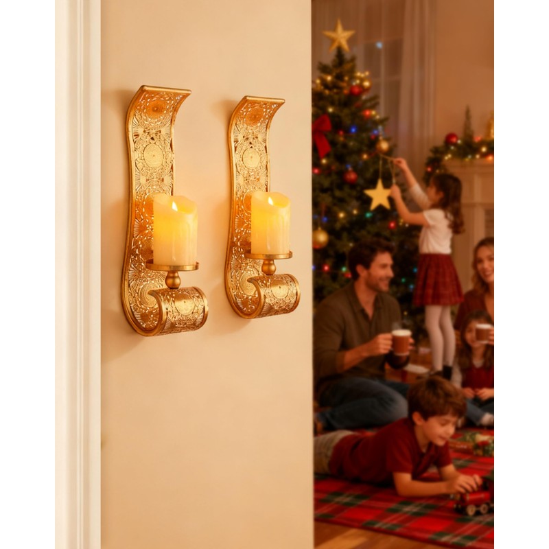 Capesaro Wall Candle Sconce Set of 2,Gold Metal Wall Mount