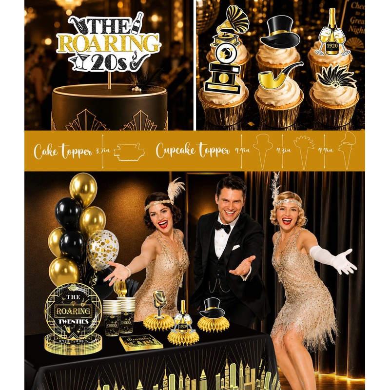 Yingoto Roaring 20s Party Decorations Tableware Set Serves 25 Guests