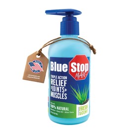 Blue Stop Max Massage Gel for Body Aches, 8 oz Pump Bottle; 3 in 1 Product Relieves Body Aches, Supports Joints and Nourishes the Skin