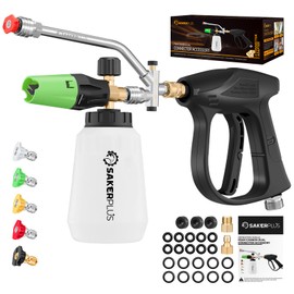 SakerPlus Foam Cannon Dual Connector Accessory,Pressure Washer Gun with Foam Cannon,1/4 Inch Quick Connector with 5 Power Washer Sprayer Nozzles,for Car Washing and Cleaning