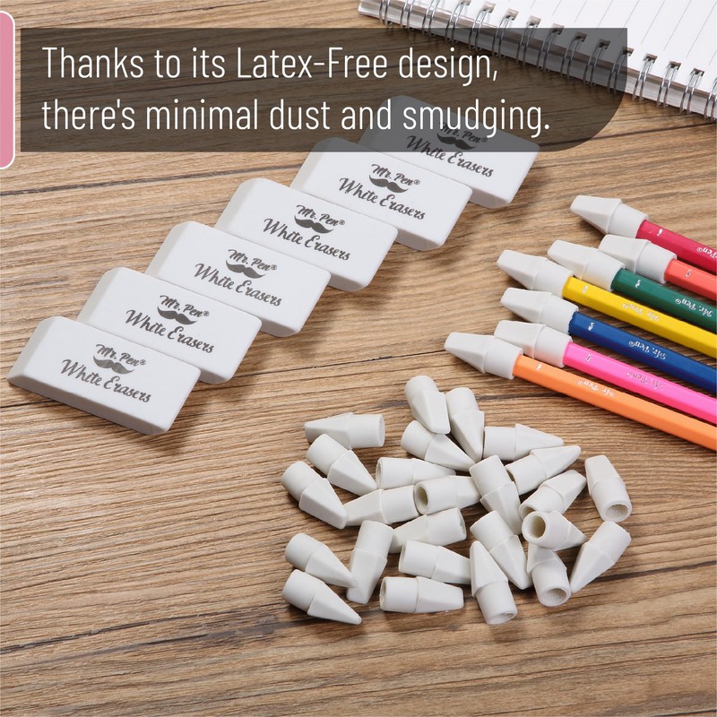 Mr. Pen- Pencil Erasers Set, 66 Pack, White, Latex-Free, No