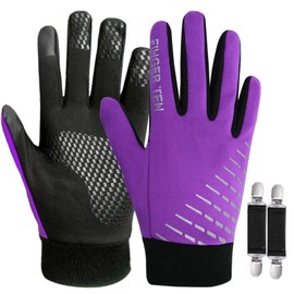 Kids Winter Gloves 1 Pair, Kids Bike Gloves for Boys Girls Running Cycling, Bike Football Gloves Kids with Glove Clip (Violet, Large)